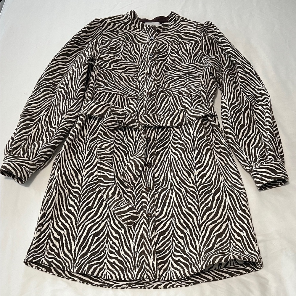 FRNCH Paris Zebra Print Belted Jacket Dress w/ Pockets